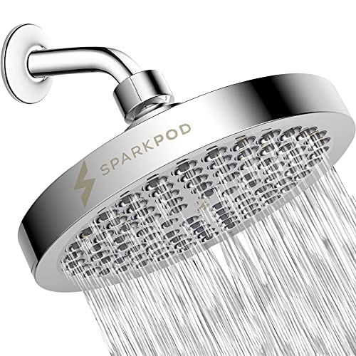 SparkPod Shower Head - High Pressure Rain - Luxury Modern Chrome Look - Tool-less 1-Min Installation - Adjustable Replacement for Your Bathroom Shower Heads (Luxury Polished Chrome, 6 Inch Round)