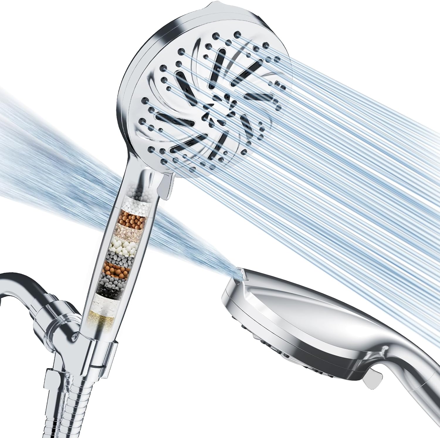 High Pressure Handheld Shower Head with Powerful Shower | Bathroom Accessories high pressure shower head with handheld filtered shower head with pause and jet spray modes 5 inch removable powerful hi