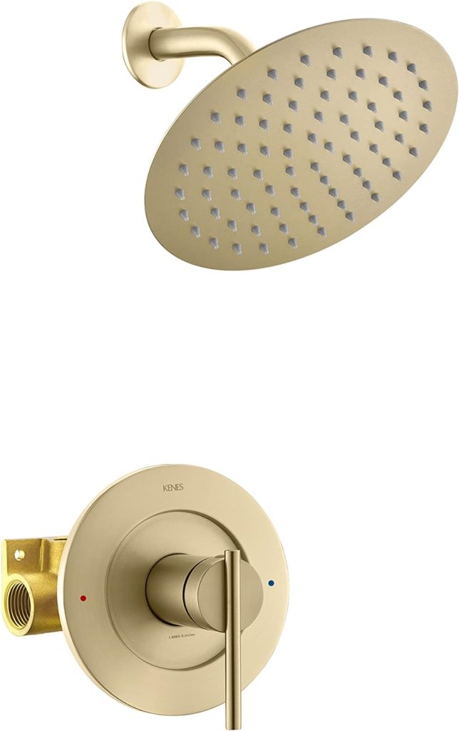 KENES Brushed Gold Shower Faucet Set, Modern Shower Trim Kit with 8 Stainless Steel Rain Shower Head, Single Handle Bathroom Shower Trim Systems Wall Mount, KE-6019B-4 (Shower Valve Included)