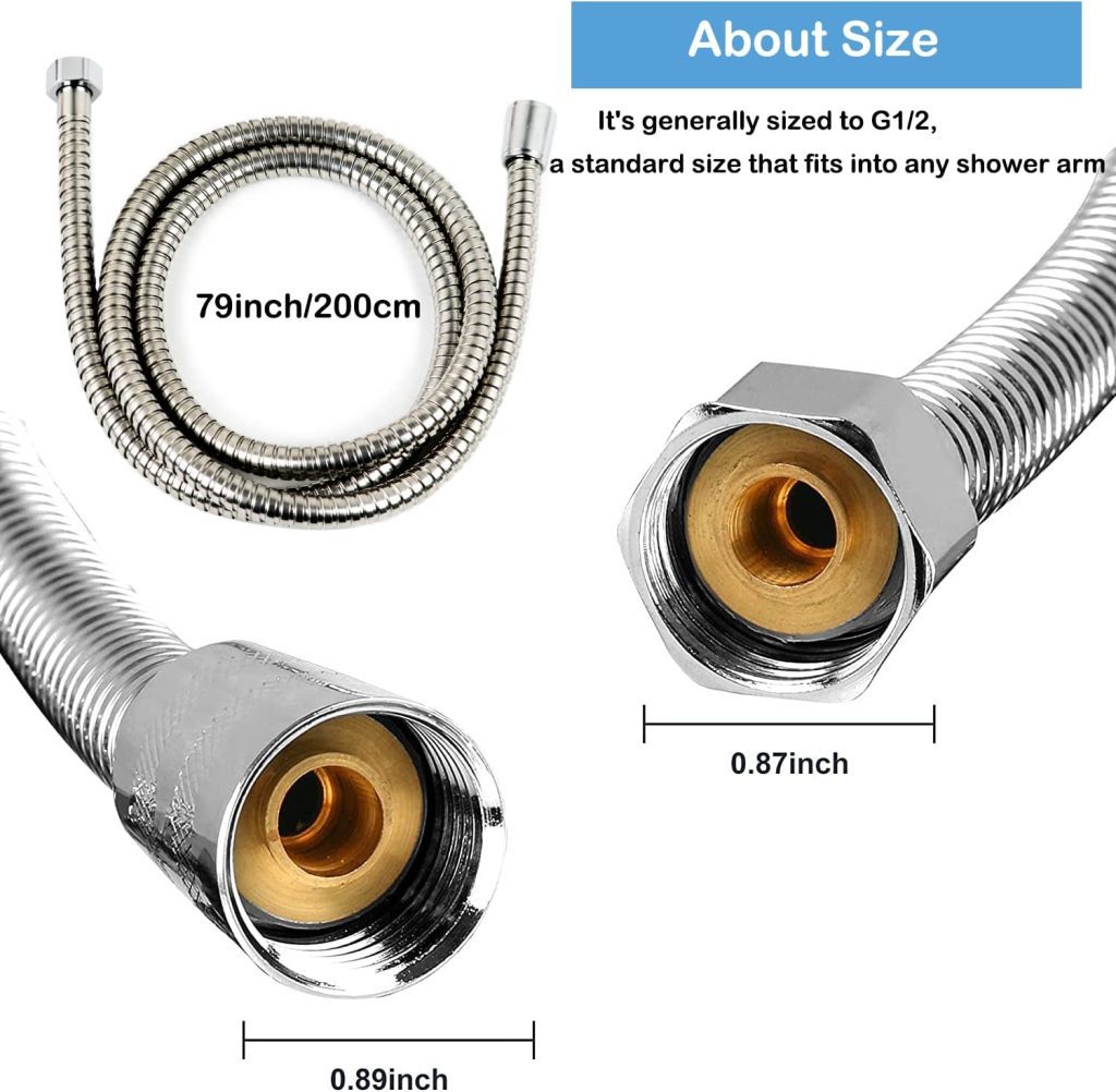 Shower Hose, Besititli 79 Inches Extra Long Chrome Handheld Shower Head Hose with Brass Insert and Nut, Stainless Steel Shower Hose Replacement Handheld Shower Head Hose Extension