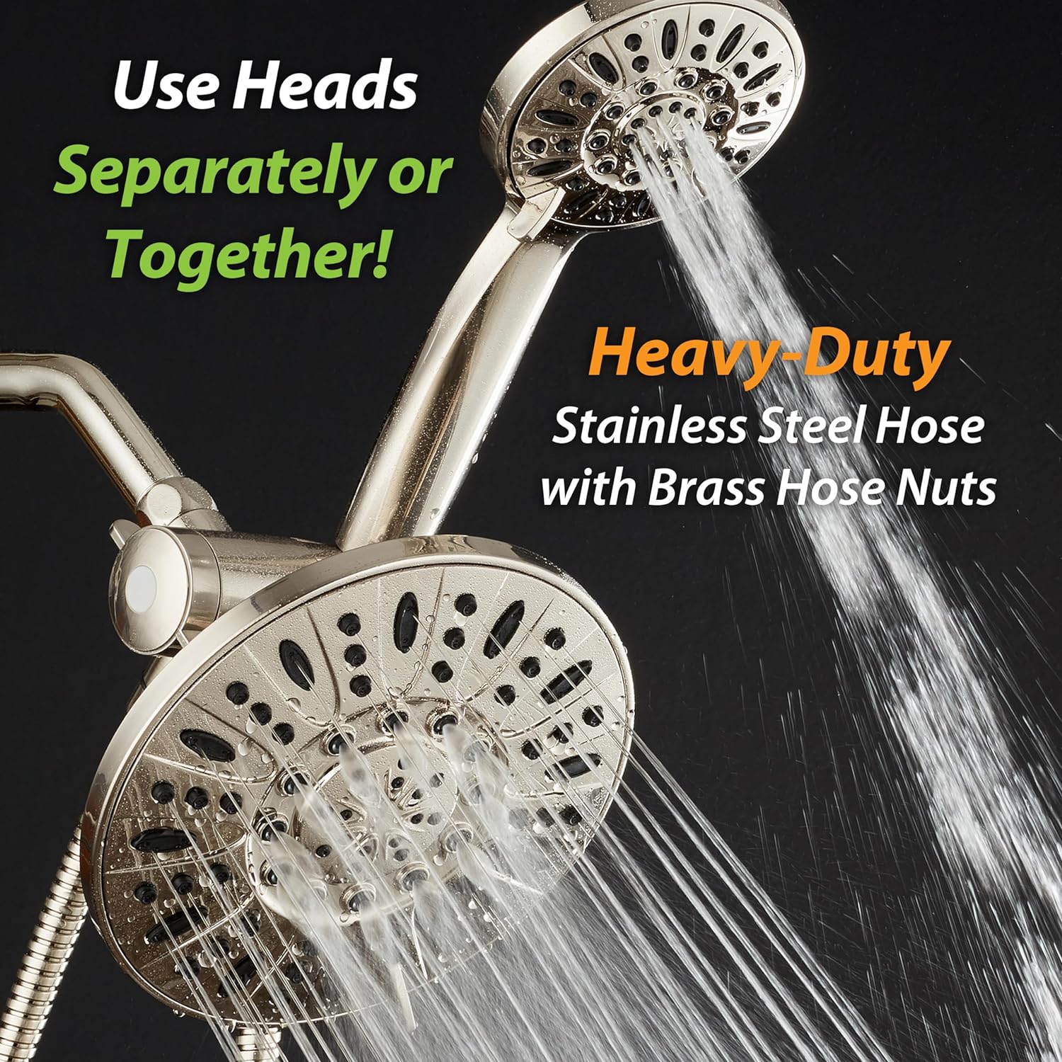 AquaDance 7 Premium High Pressure 3-Way Rainfall Combo with Stainless Steel Hose – Enjoy Luxurious 6-setting Rain Shower Head and Hand Held Shower Separately or Together – Brushed Nickel Finish