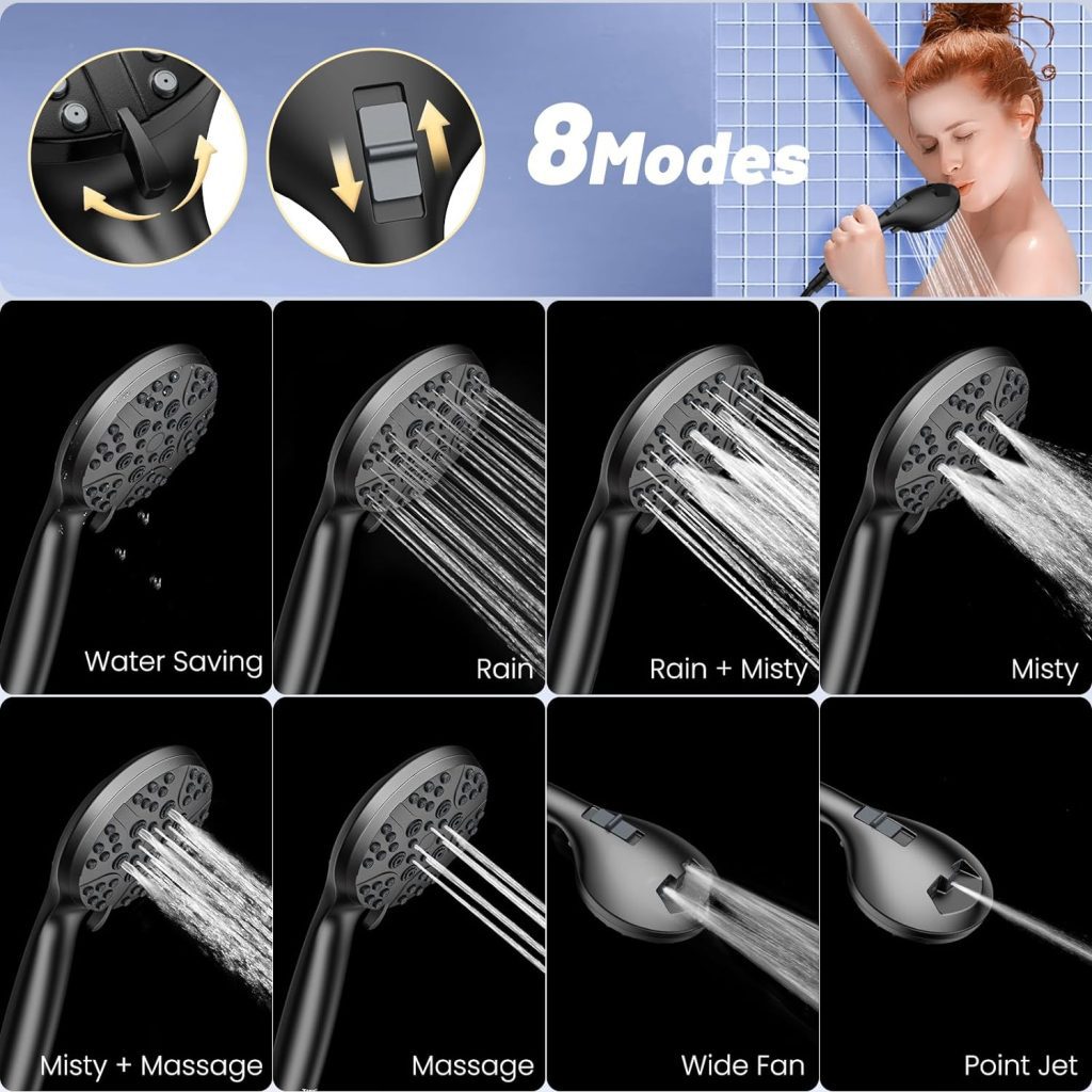 FASDUNT High Pressure Shower Head with Handheld, 8-mode Shower Heads with 80 Extra Long Stainless Steel Hose  Adjustable Bracket, Built-in Power Wash to Clean Tub, Tile  Pets - Chrome