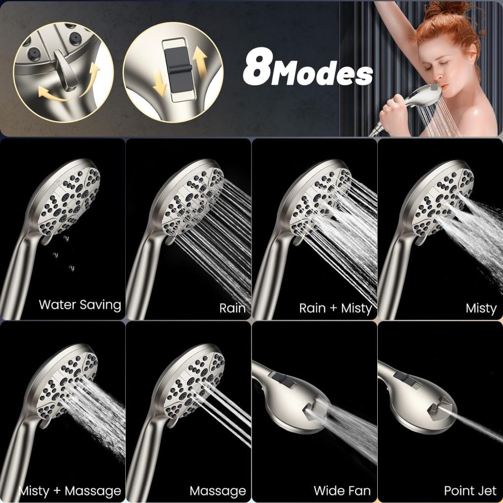 FASDUNT High Pressure Shower Head with Handheld, 8-mode Shower Heads with 80 Extra Long Stainless Steel Hose  Adjustable Bracket, Built-in Power Wash to Clean Tub, Tile  Pets - Chrome