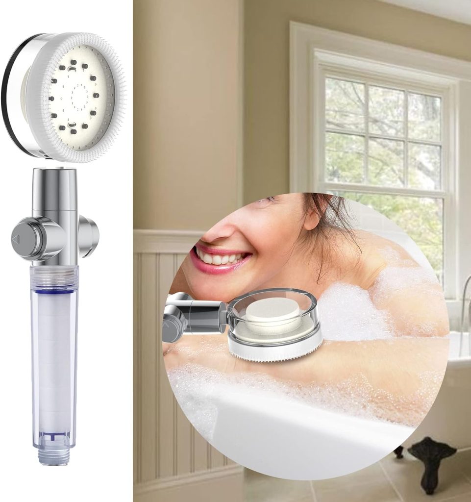 High Pressure Shower Heads, Handheld Turbo Fan Shower, Hydro Jet Shower Head Kit with Replacement Hose/Bracket/Cotton Filters and Bath Loofah, One Key Pause Switch 360 Degrees Rotating