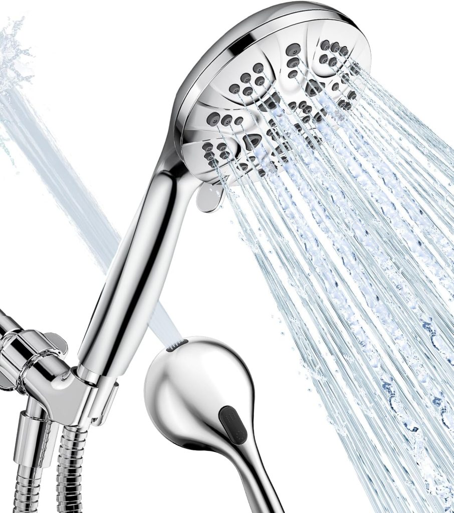 JDO Shower Head with Handheld, High Pressure Handheld Shower Head 6 Settings, Detachable Shower Head Set with Stainless Steel Hose and Shower Bracket (Chrome)