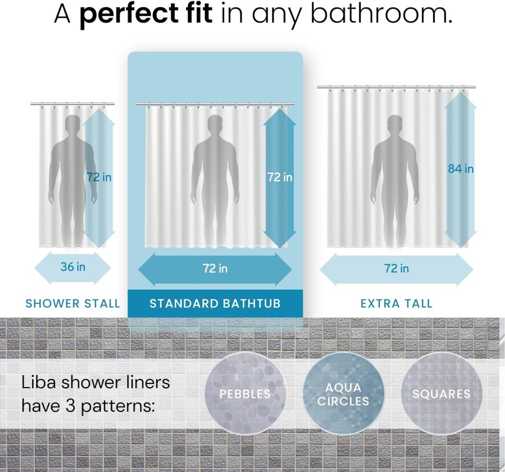 LiBa Bathroom Shower Curtain Liner - Waterproof Plastic Shower Curtain Premium PEVA Non-Toxic Shower Liner with Rust Proof Grommets White 8G Heavy Duty Bathroom Accessories 72x84