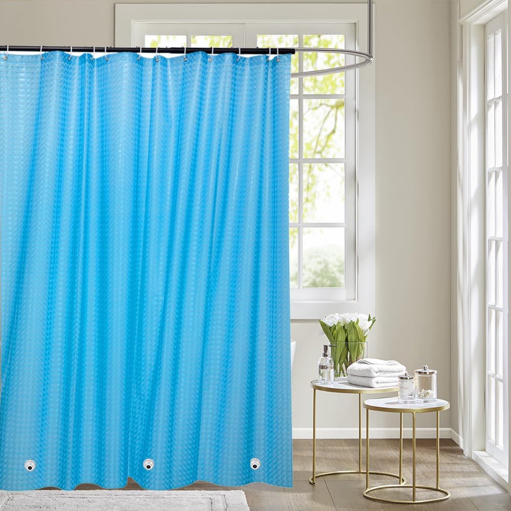 Myratts Plastic Shower Liner - Premium EVA 3D Shower Curtain Liner with Rustproof Grommets and 3 Weighted Magnets, Waterproof Standard Size Shower Curtains for Bathroom (3D Cat Eye - Blue, 72*72)