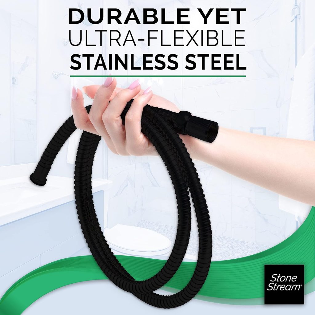 Original StoneStream Universal Shower Hose Black -Replacement Hose with Standard Fittings, 60 Inches Long, and Tangle-Free Design