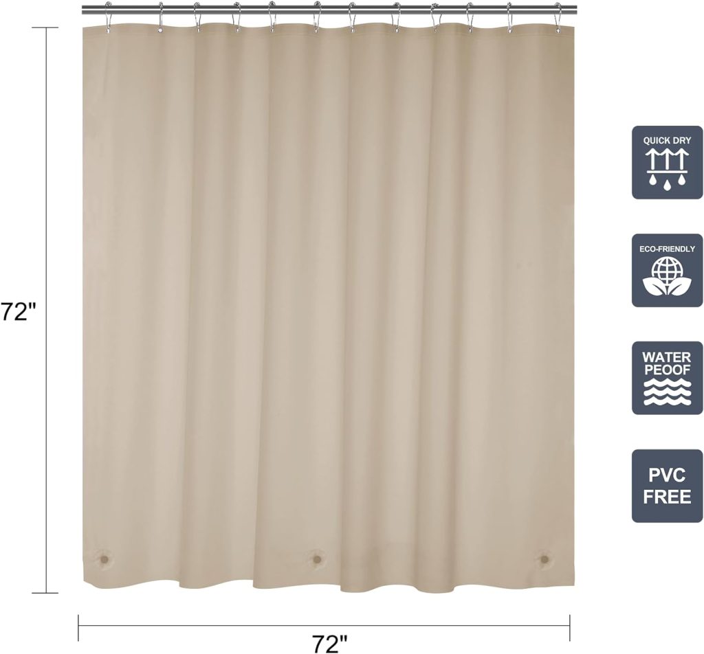 Titanker Shower Curtain Liner, 72x65 Clear Plastic Shower Liner Lightweight PEVA Shower Curtains for Bathroom, Waterproof Shower Liner with 2 Magnets and Rustproof Grommet Holes