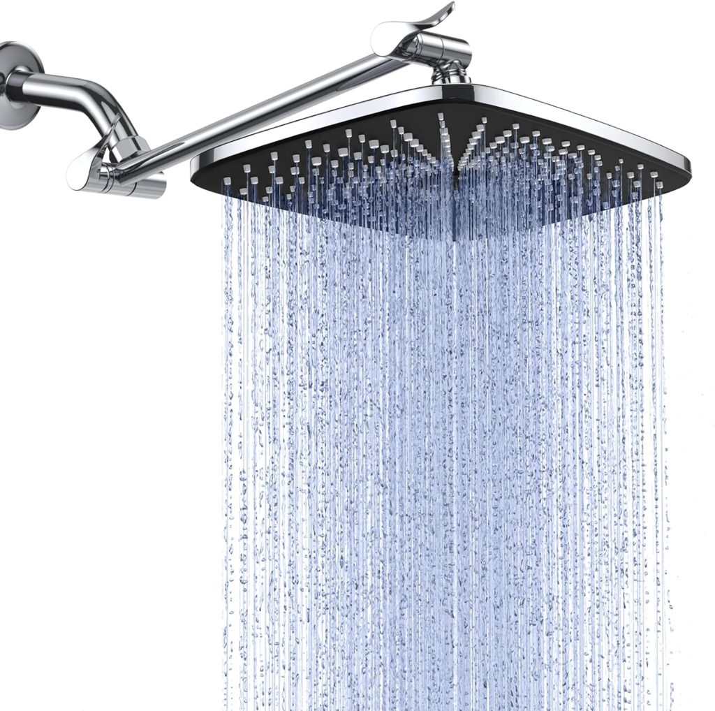 Veken Rain Shower Head,12 Inch High Pressure Large Rainfall Showerhead,with Detachable Stainless Steel Extension Arm,Adjustable High Flow Waterfall Rain Fall Showerheads with Anti-Clog Nozzles -Chrome