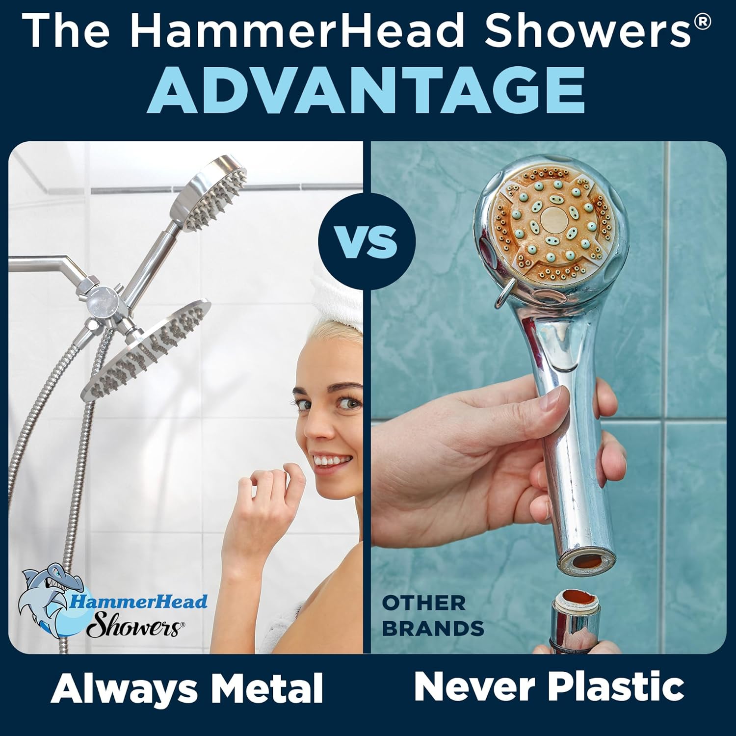 ALL METAL Dual Shower Head Combo – CHROME - 8 Inch Rainfall High Flow Shower Head  Handheld Shower Head High Pressure with Hose 6ft - Hotel-like Luxury Double Shower Heads with Rain Shower Sprayer
