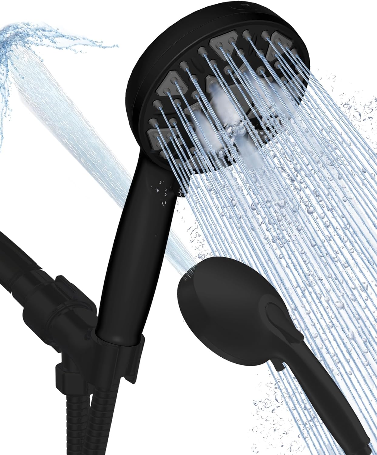 BOWGER Shower Head with Handheld High Pressure Multi-Function 7 modes, Built-in Power Wash to Clear Tub, Tile  Pets, 5” High Flow Hand Held Rain Showerhead with Extra Long Hose and Adjustable Bracket