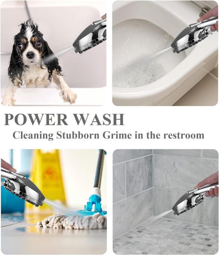 bowger shower head with handheld high pressure multi function 7 modes built in power wash to clear tub tile pets 5 high