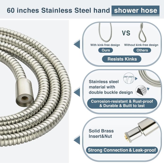 bright showers high pressure handheld shower head set high flow hand held showerhead with 60 long stainless steel hose a