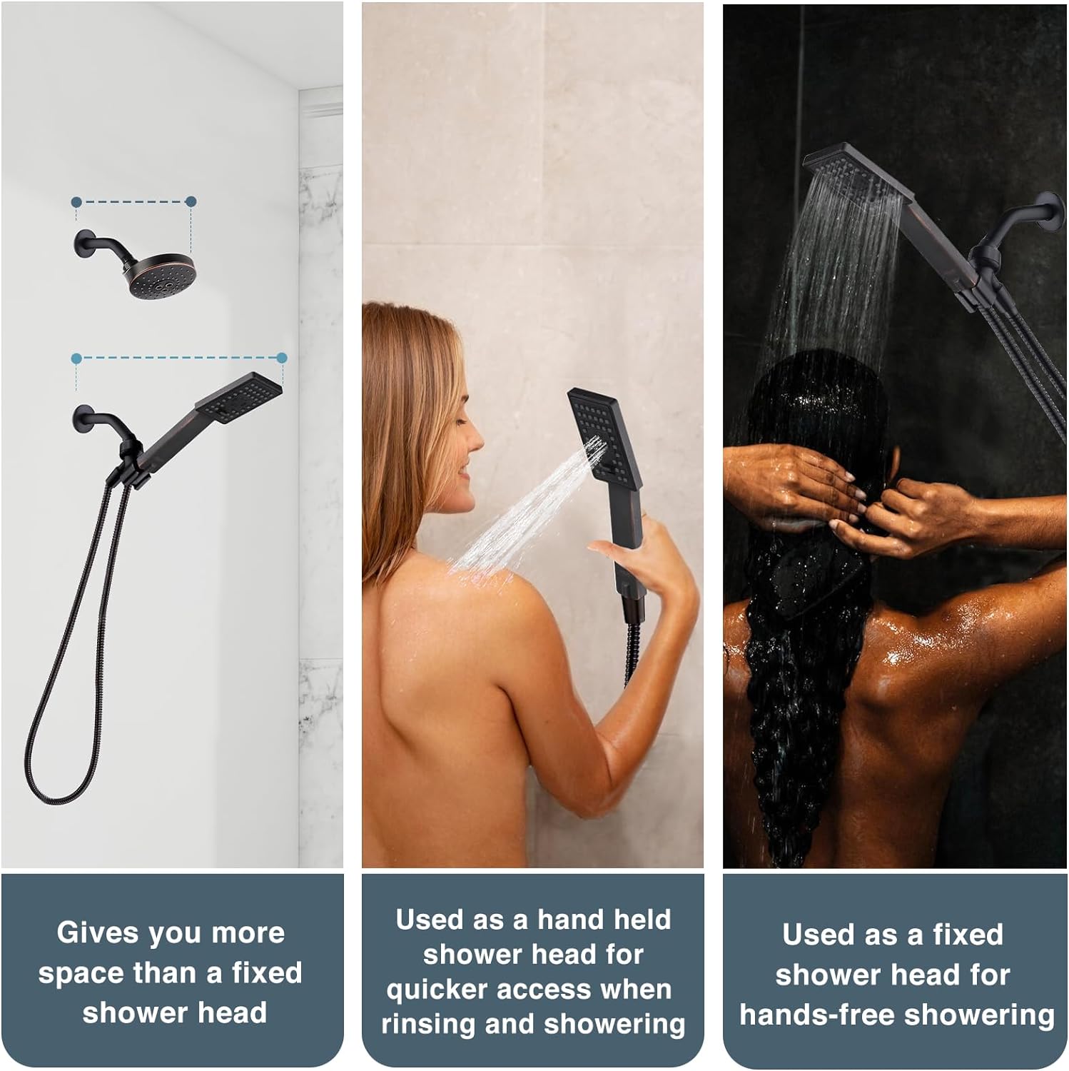 BRIGHT SHOWERS High Pressure Handheld Shower Head Set, High Flow Hand Held Showerhead with 60 Long Stainless Steel Hose and Adjustable Wall Bracket, 3 Spray Setting Shower Wand, Brushed Nickel