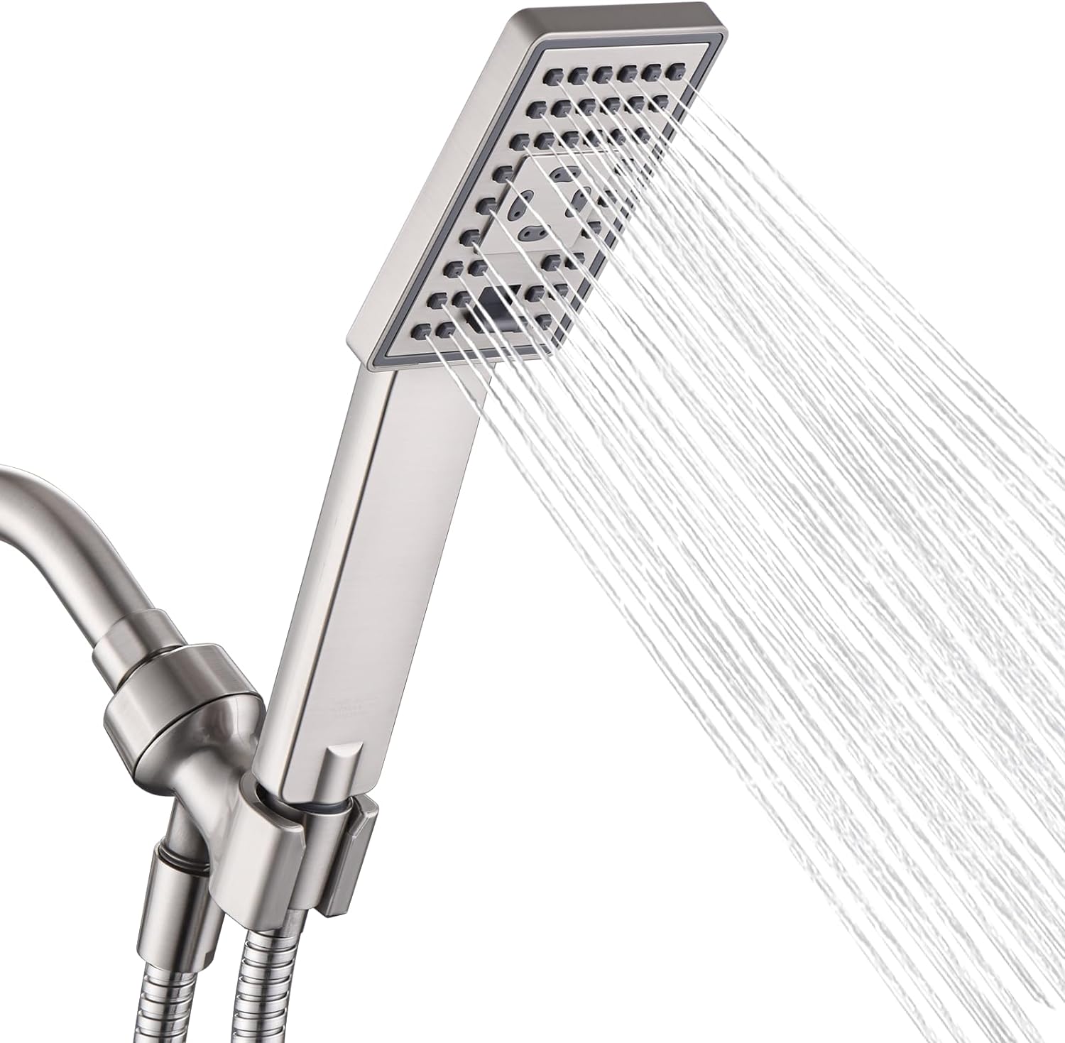BRIGHT SHOWERS High Pressure Handheld Shower Head Set, High Flow Hand Held Showerhead with 60 Long Stainless Steel Hose and Adjustable Wall Bracket, 3 Spray Setting Shower Wand, Brushed Nickel