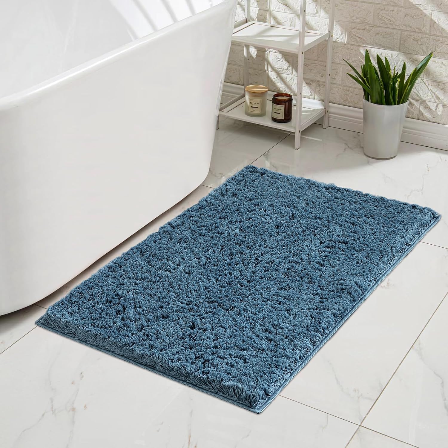 CozeCube Dusty Blue Bath mats for Bathroom Non Slip, Ultra Soft Fluffy Shag Bath Rugs for Bathroom Washable, Plush Microfiber Area Rugs for Bedroom, 36 x 24
