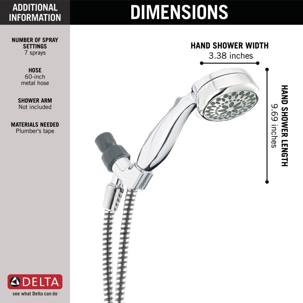 Delta Faucet 7-Spray Touch-Clean Hand Held Shower Head with Hose, Chrome, 75700