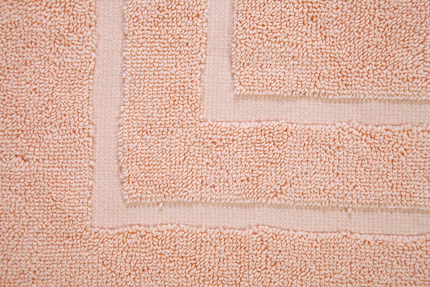 Feather  Stitch 2 Piece Towel Like Bath Mats (30x21 Inch) 100% Cotton Terry Mat, Non-Slip Hotel, Spa, Shower Floor Mats [NOT A Bathroom Rug], Soft Absorbent Washable Mats- Pale Peach