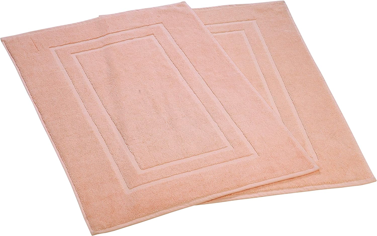 Feather  Stitch 2 Piece Towel Like Bath Mats (30x21 Inch) 100% Cotton Terry Mat, Non-Slip Hotel, Spa, Shower Floor Mats [NOT A Bathroom Rug], Soft Absorbent Washable Mats- Pale Peach