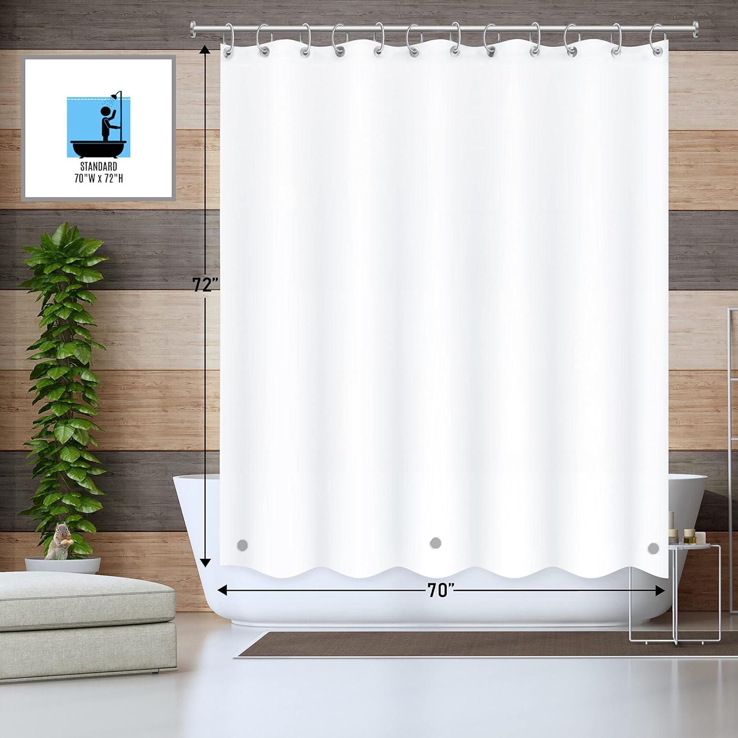 JSO Home 2-Pack Solid White Shower Curtain Liner - 70 x 72 - Heavy Duty 6 Gauge Plastic with Built in Magnets