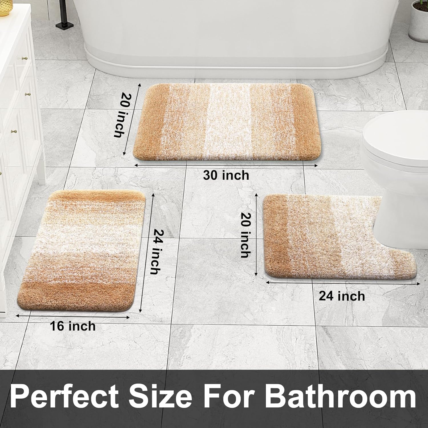 OLANLY Luxury Bathroom Rug Set 2 Piece, Soft Absorbent Microfiber Bath Rugs and U-Shaped Contour Toilet Rug, Non-Slip Bath Carpet, Machine Wash Dry, Bath Mats for Bathroom (24x16+24x20, Grey)