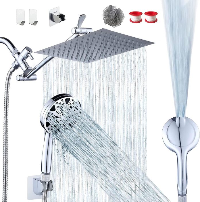 razime 10 rainfall shower head with handheld combo chrome finish 82 mode 11 adjustable extension arm 100 self cleaning n