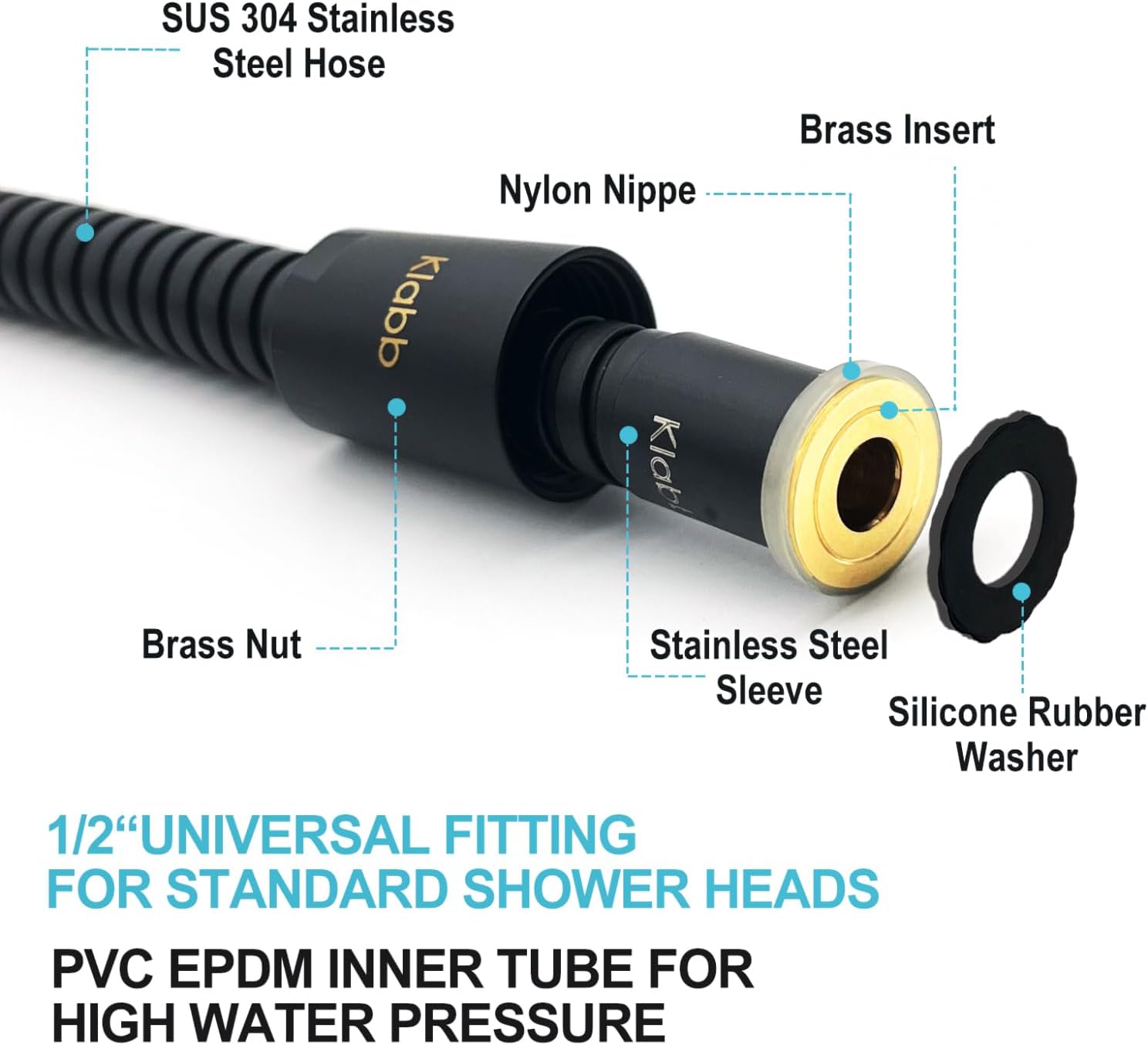 thumbnail image 2 of Hand Held Shower Head With Long Hose 118-Inch Extra Long Shower Hose - Stainless Steel Flexible Replacement With Brass Fittings Anti-tangle Bathroom Hose 2 of 12