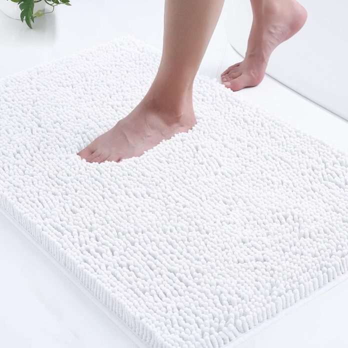 smiry luxury chenille bath rug extra soft and absorbent shaggy bathroom mat rugs machine washable non slip plush carpet