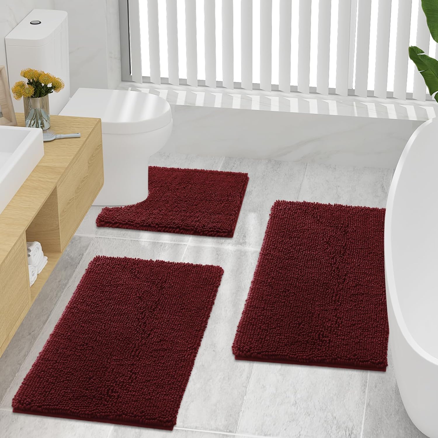 smiry Luxury Chenille Bath Rug, Extra Soft and Absorbent Shaggy Bathroom Mat Rugs, Machine Washable, Non-Slip Plush Carpet Runner for Tub, Shower, and Bath Room (24x16, White)