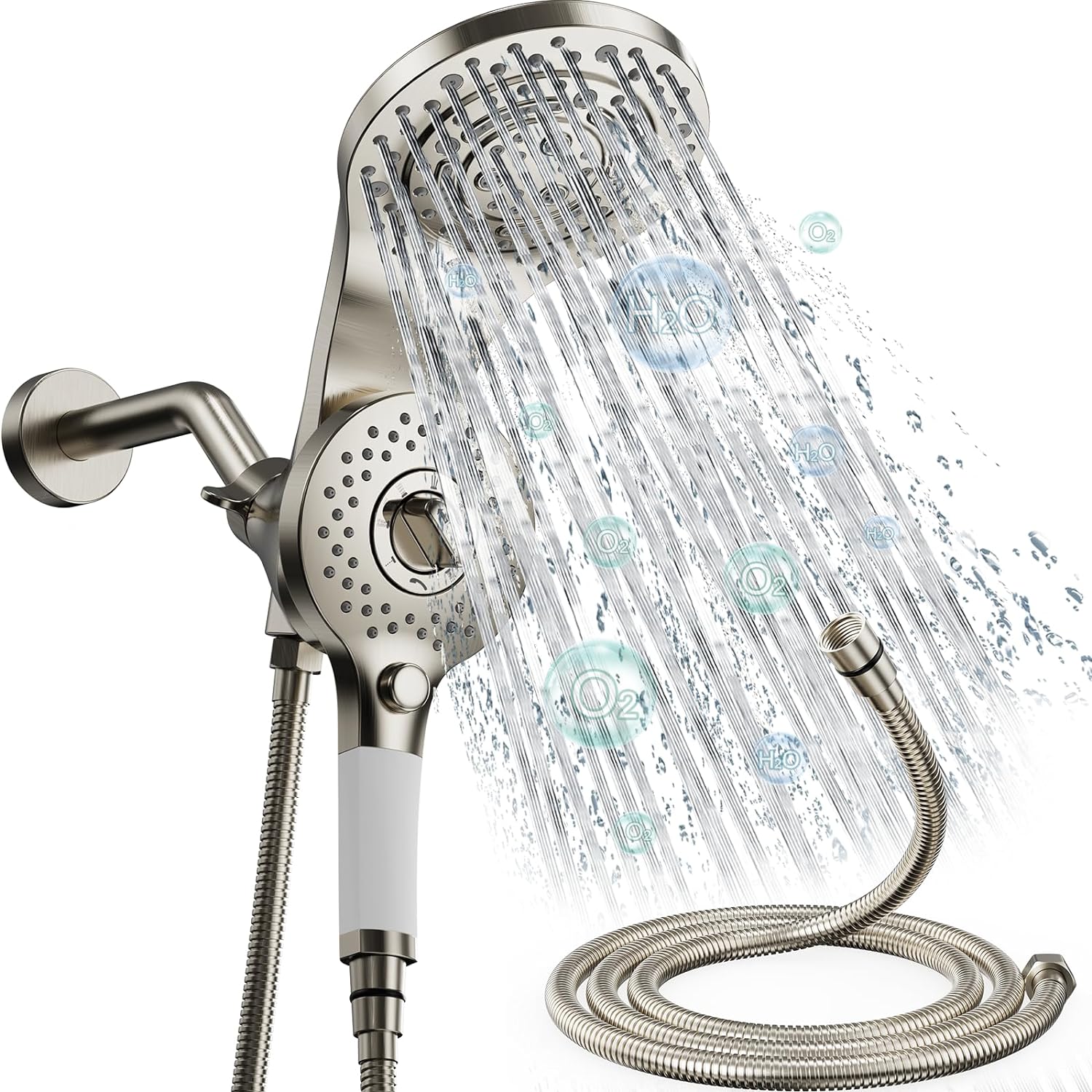 TWIMOST Dual Shower Head Combo: High Pressure 2 IN 1 Rainfall Shower Heads with Handheld Spray Combo - Magnetic Double Showerhead with 9 Spray Modes include 72 Stainless Steel Hose Brushed Nickel