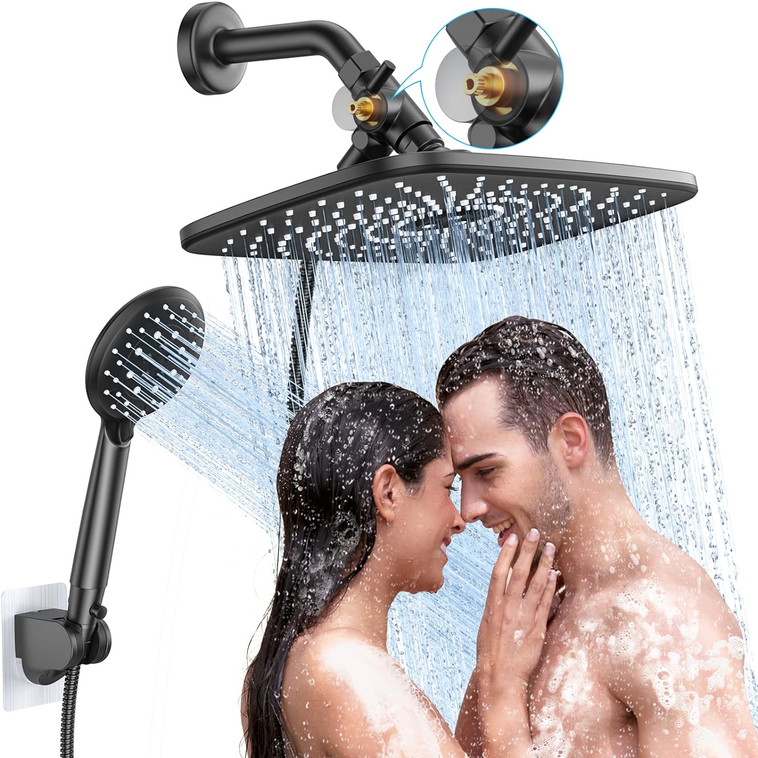 Veken 12 Inch High Pressure Rain Shower Head -Shower Heads with 5 Modes Handheld Spray Combo- Wide RainFall shower with 70 Hose - Adjustable Dual Showerhead with Anti-Clog Nozzles- Matte Black