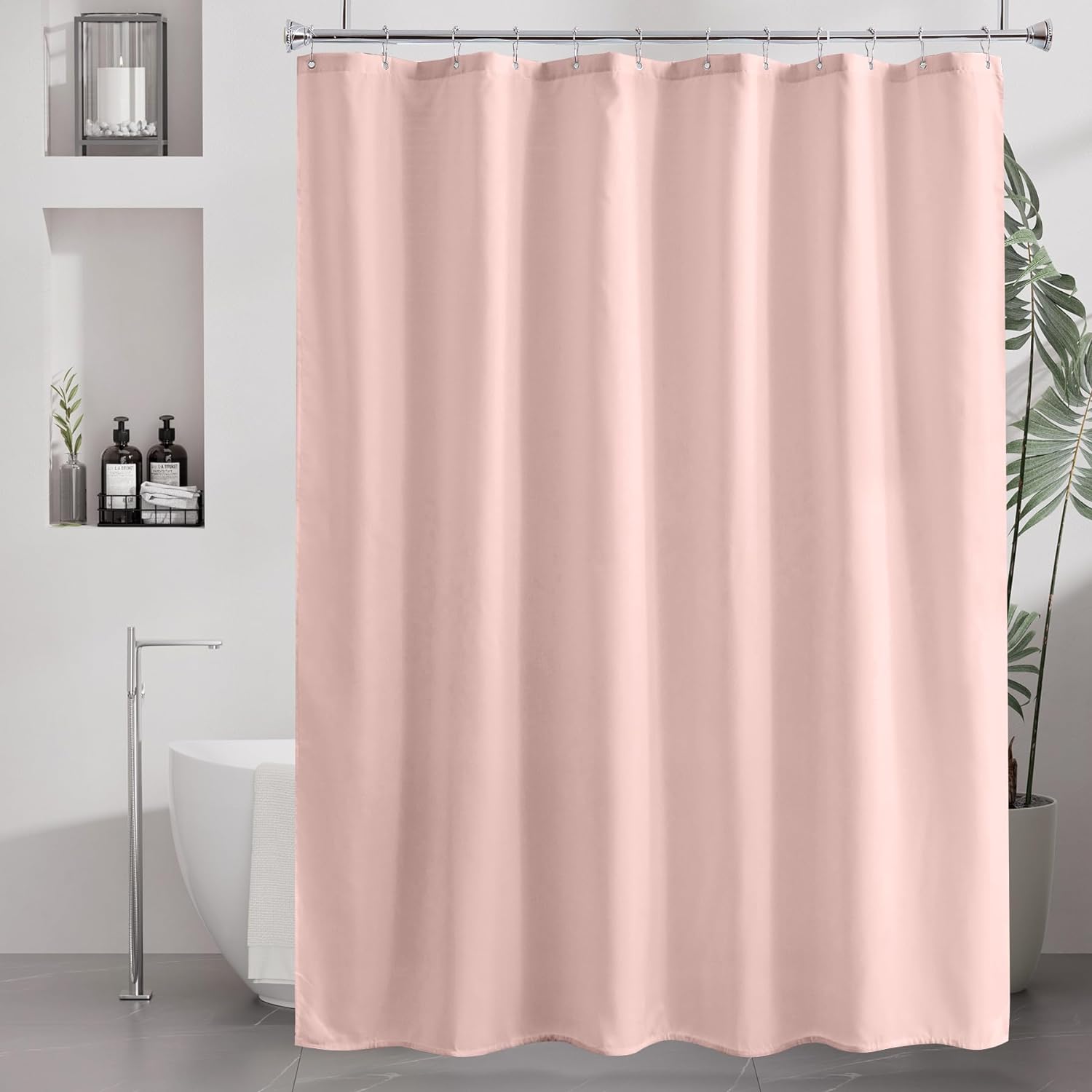 Amazer Blush Pink Shower Liner Cloth Waterproof, Soft Blush Pink Shower Curtain Liner Fabric with Weighted Stones, Washable Shower Curtain and Liner 2-in-1, 12 Grommet Holes, 72 x 72 Inches