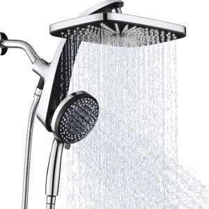 BrandName High Pressure Shower Head - Anti-Clogging Silicone Nozzles - 2.5 GPM Removable Restrictor