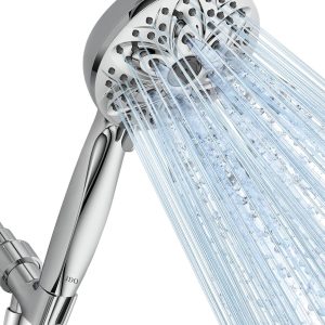 JDO 6-Setting Shower Head with Handheld, High Pressure Hand held Shower Head, 4.7 Inch Chrome Detachable Showerhead Set with 59 Inch Stainless Steel Hose and Adjustable Showerhead Holder