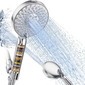 SR SUN RISE Filtered Shower Head with Handheld High Pressure 9 Spray Mode Chrome Showerhead with Filters detachable shower head Water Softener Filters Beads for Hard Water Remove Chlorine
