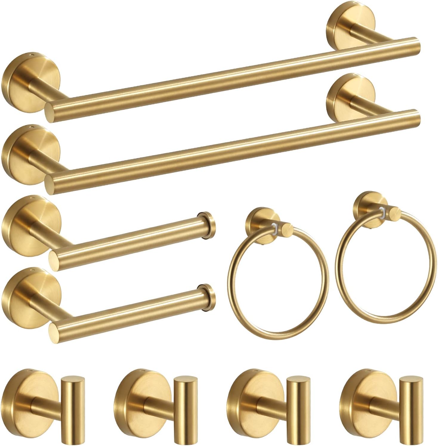 Bathroom Hardware Set Matte Black, 10 Pieces Bathroom Accessories Set Includes Includes 2 Packs 24 Inch Towel Bar, Towel Ring, Toilet Holder and 4 Packs Towel Hooks