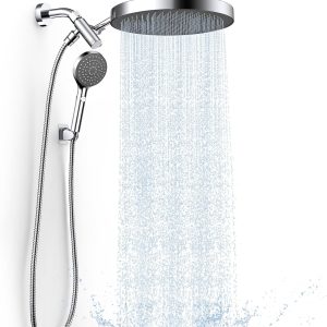 High Pressure Rain Shower Head with Handheld Spray Combo, 10" Rainfall Shower Head with Adjustable Integrated Extension Arm, Detachable Dual Shower Heads with 80" Long Stainless Steel Hose