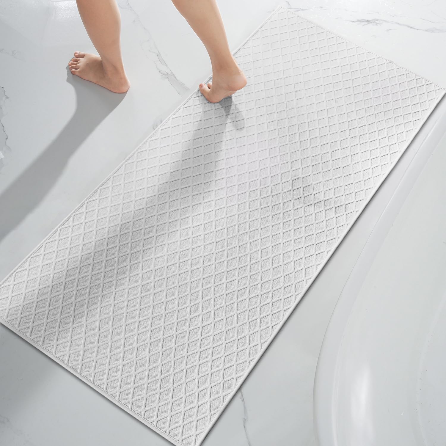 AMOAMI Ultra Thin Bathroom Rugs, Rubber Backed Bath Mats for Bathroom Non Slip, Absorbent Bathroom Mat for Floor, Shower, Sink (17x28, Grey)