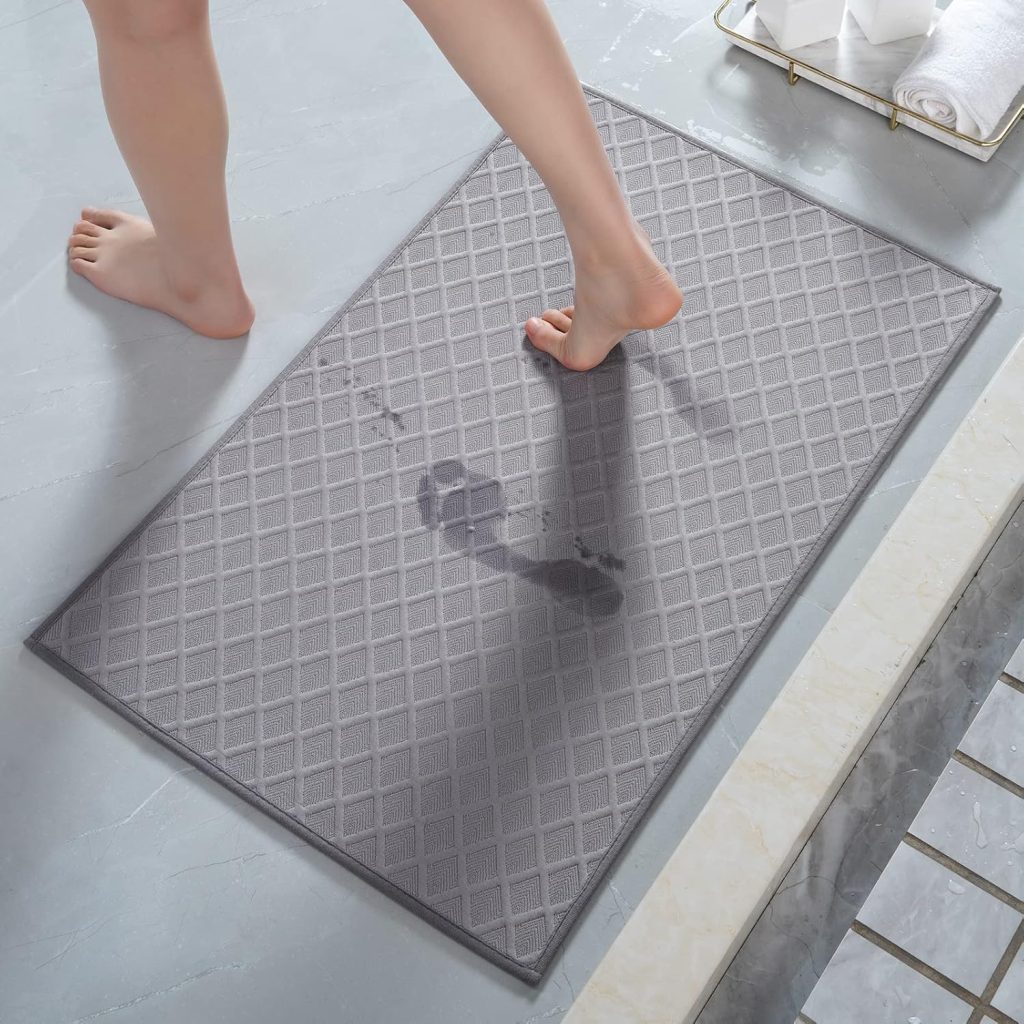 AMOAMI Ultra Thin Bathroom Rugs, Rubber Backed Bath Mats for Bathroom Non Slip, Absorbent Bathroom Mat for Floor, Shower, Sink (17x28, Grey)