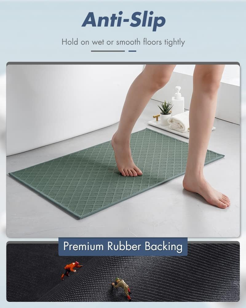 AMOAMI Ultra Thin Bathroom Rugs, Rubber Backed Bath Mats for Bathroom Non Slip, Absorbent Bathroom Mat for Floor, Shower, Sink (17x28, Grey)
