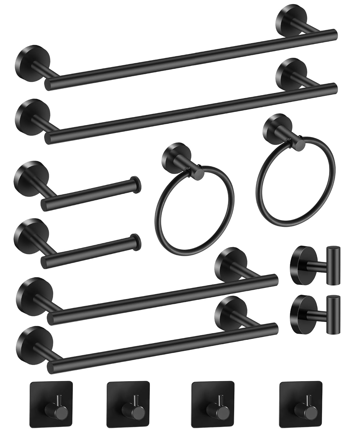 Bathroom Hardware Set 14 Pieces, Black Bathroom Accessories Set Including 24 inch and 16 inch Towel bar, Towel Ring, Toilet Paper Holder and Towel Hooks