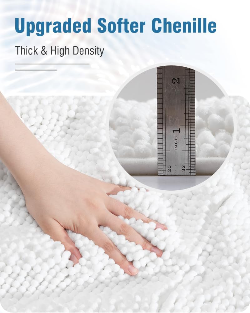 AMOAMI Unique Chenille Bathroom Rugs Super Absorbent Non Slip Bath Mat for Bathroom Floor 3D Tufted Thick Shaggy Bath Rugs Luxury Textured Plush Soft Bathroom Mat, Machine Washable, 17 x 24, White