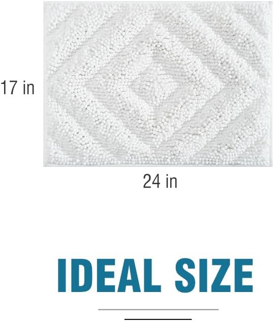 AMOAMI Unique Chenille Bathroom Rugs Super Absorbent Non Slip Bath Mat for Bathroom Floor 3D Tufted Thick Shaggy Bath Rugs Luxury Textured Plush Soft Bathroom Mat, Machine Washable, 17 x 24, White