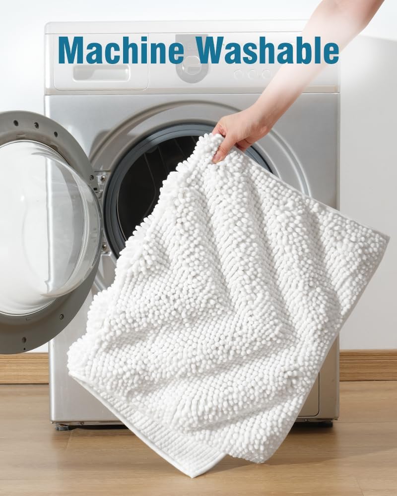 AMOAMI Unique Chenille Bathroom Rugs Super Absorbent Non Slip Bath Mat for Bathroom Floor 3D Tufted Thick Shaggy Bath Rugs Luxury Textured Plush Soft Bathroom Mat, Machine Washable, 17 x 24, White