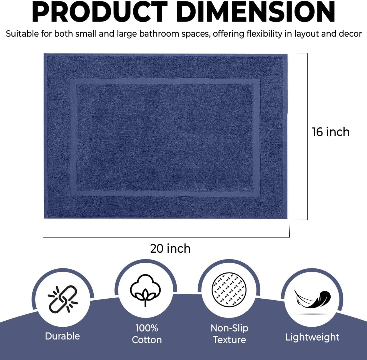 Bath Mat Floor Towel Set - Absorbent Cotton Hotel Spa Shower/Bathtub Mats [Not a Bathroom Rug] 22x34 Pack of 2