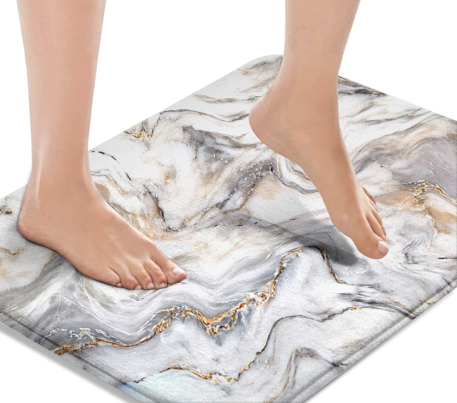 Britimes Bath Mats for Bathroom, No Silp, Marble Texture Stone Washable Cover Floor Rug Carpets Bathroom Decorations 16x24 Inches for Kitchen Bedroom Indoor