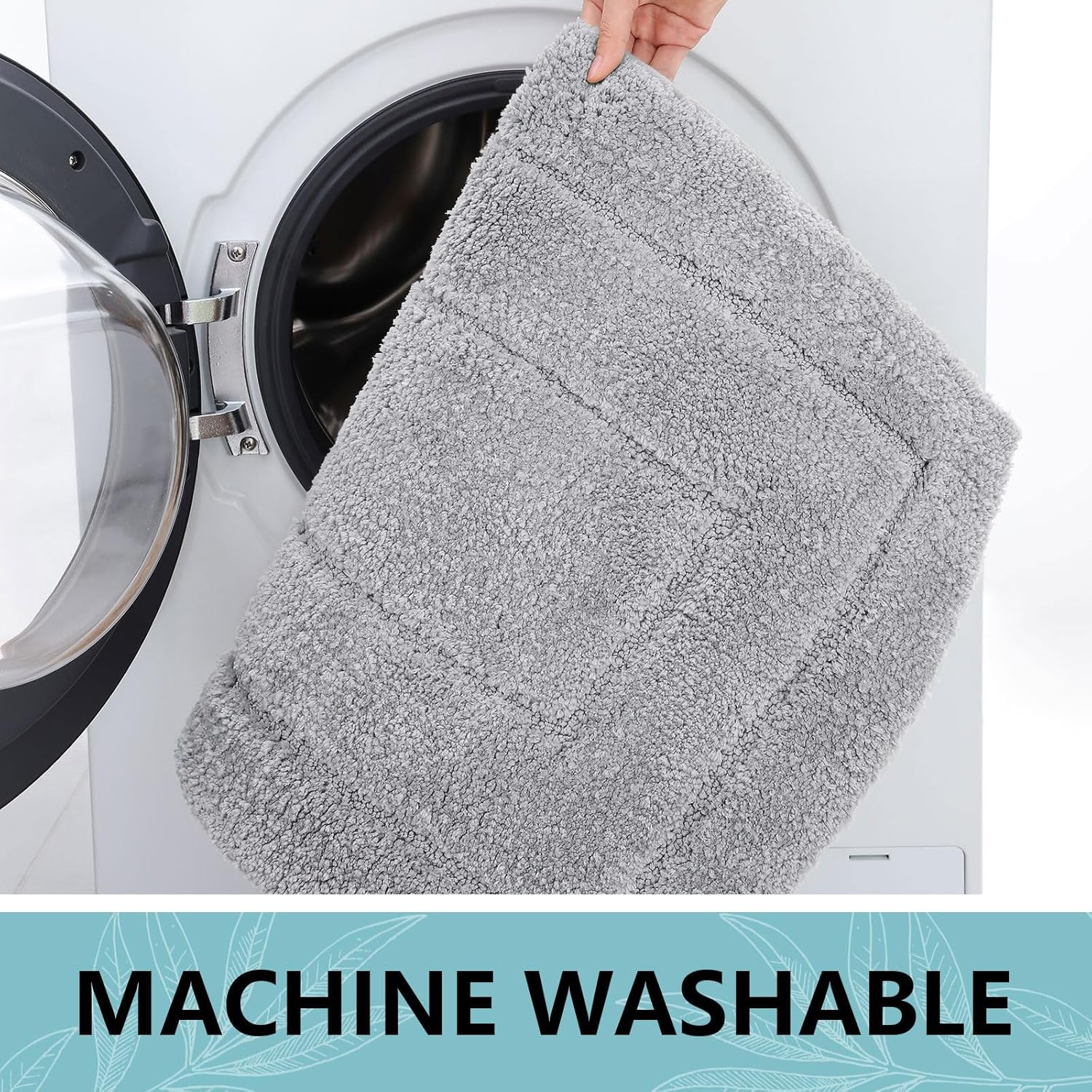 Buganda Bathroom Rugs, 24 x 16, Soft and Absorbent Microfiber Bath Rugs, Non-Slip Shaggy Shower Carpet, Machine Wash Dry Bath Mats for Bathroom Floor, Tub and Shower, Grey