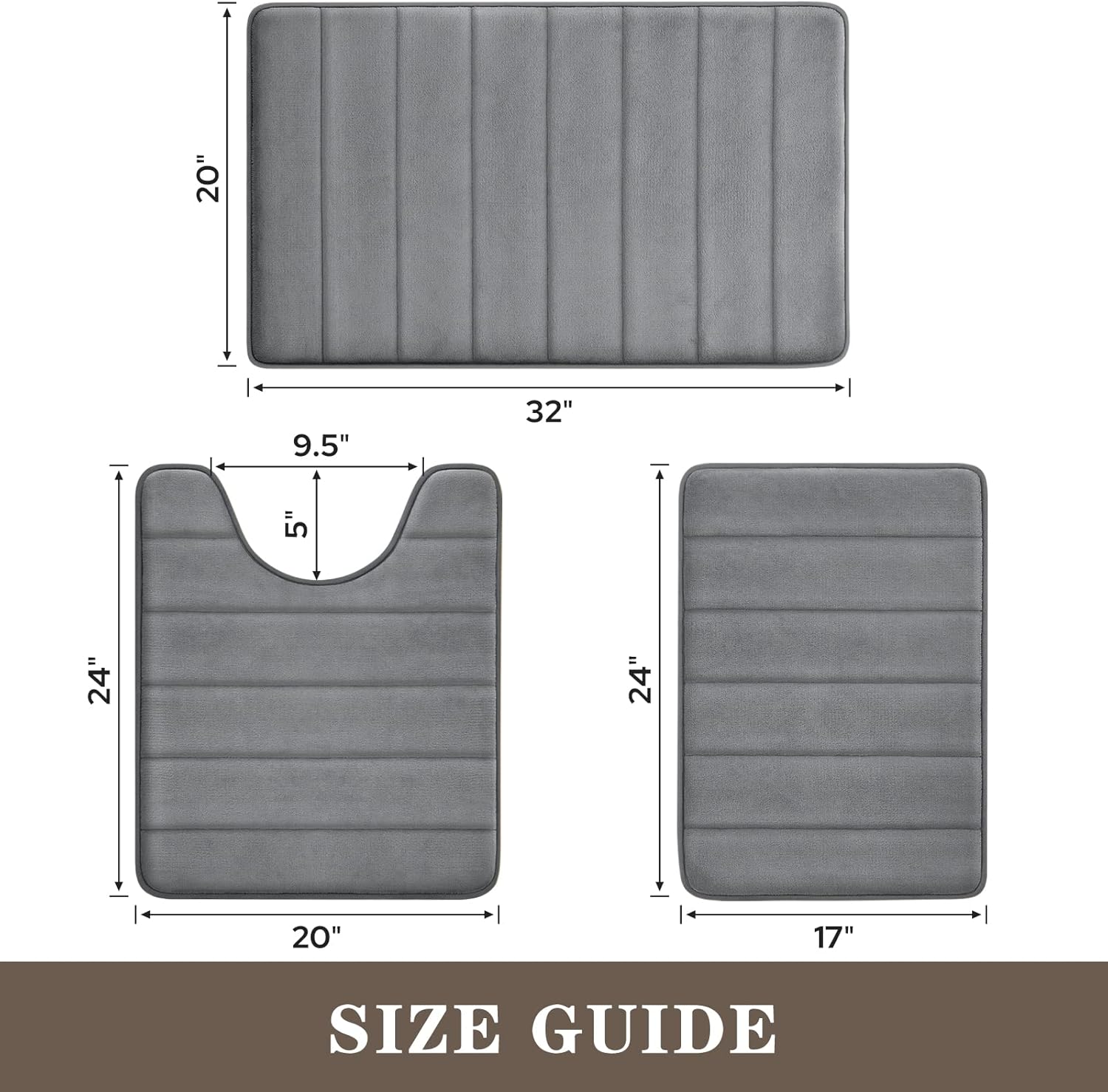 BYSURE Black Memory Foam Bathroom Rug Set 3 Piece, Non Slip Extra Soft Absorbent Washable  Dry Toilet Bath Mat Sets