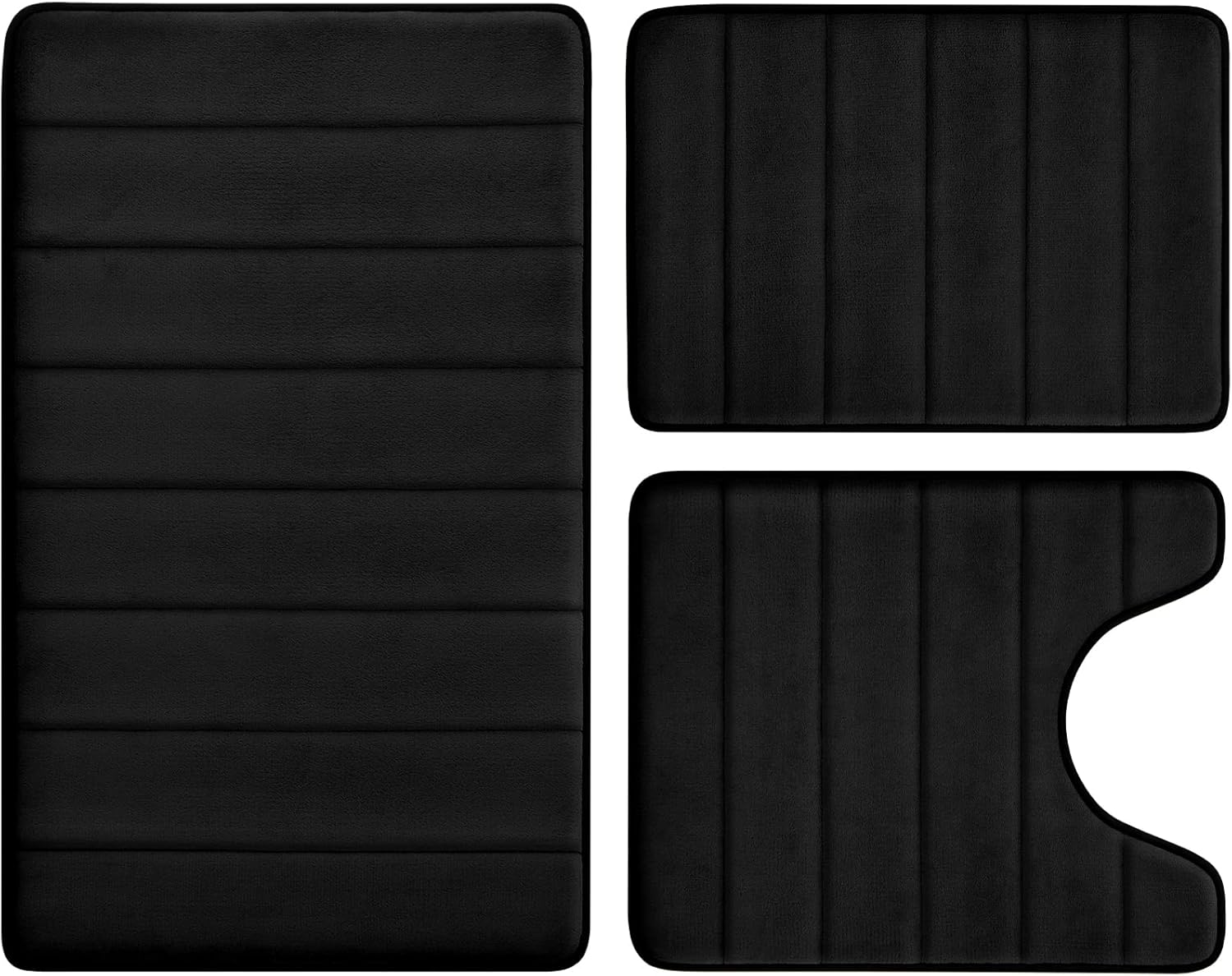 BYSURE Black Memory Foam Bathroom Rug Set 3 Piece, Non Slip Extra Soft Absorbent Washable  Dry Toilet Bath Mat Sets